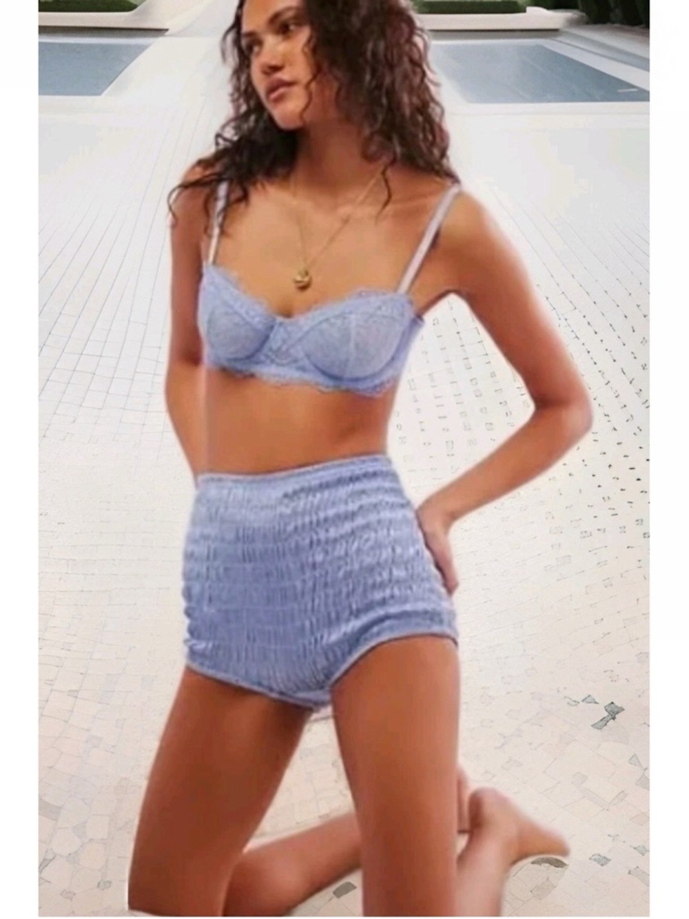 Free People / NWT Bloomer Small Ruched Detail Periwinkle Blue Stretch Shorts